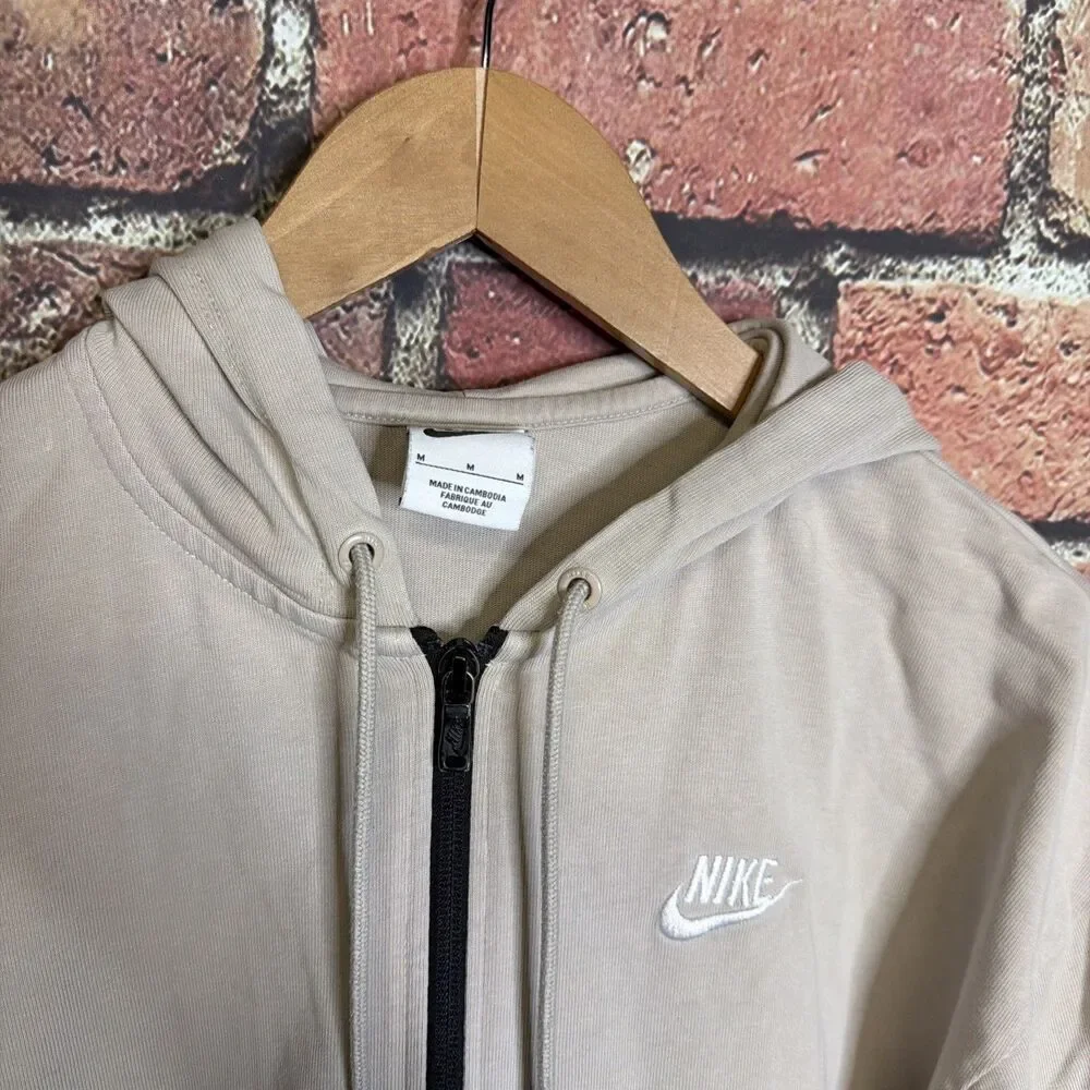Nike Sportswear Full Zip Cropped Boxy Hoodie Pullover Beige Womens Medium